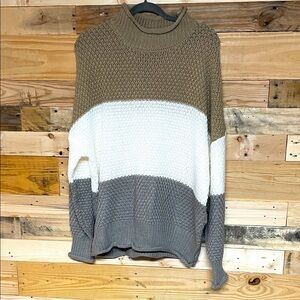 Size XL Color block Tan, White, Mocha Color Mock-neck Soft Stretchy Sweater